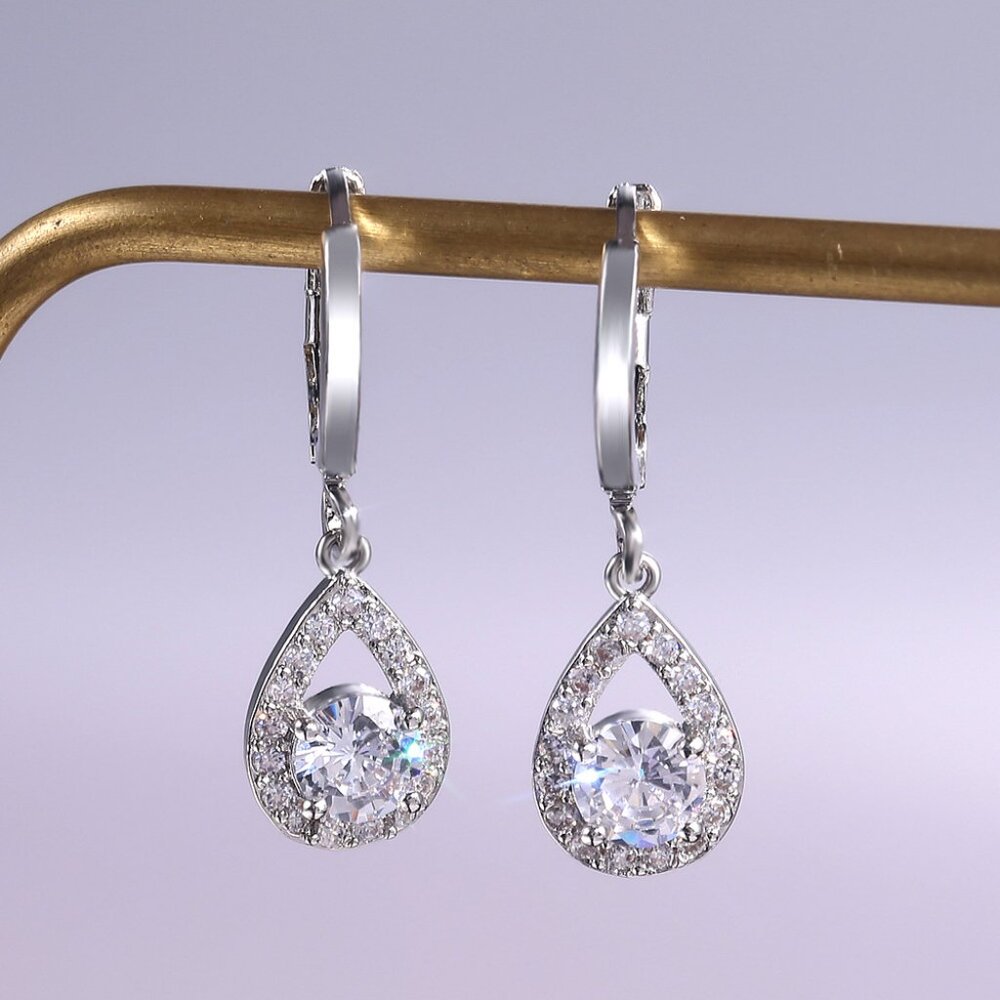 925 Silver Plated Fashionable CZ Earrings For Women, FB16FA1148 - Picture 3 of 7
